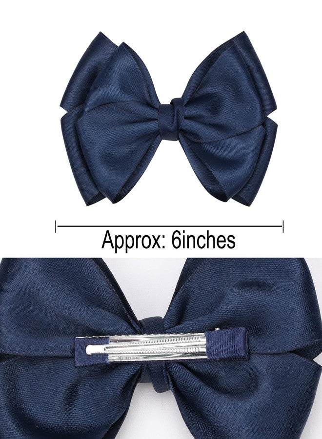 ZOLYCO Large Big 6 Inch Hair Bows for Girls Thick Ribbon Boutique Alligator Clips Hair Accessories for Baby Girls Toddlers Kids Teens 2 PCS (Navy Blue) - Image 4